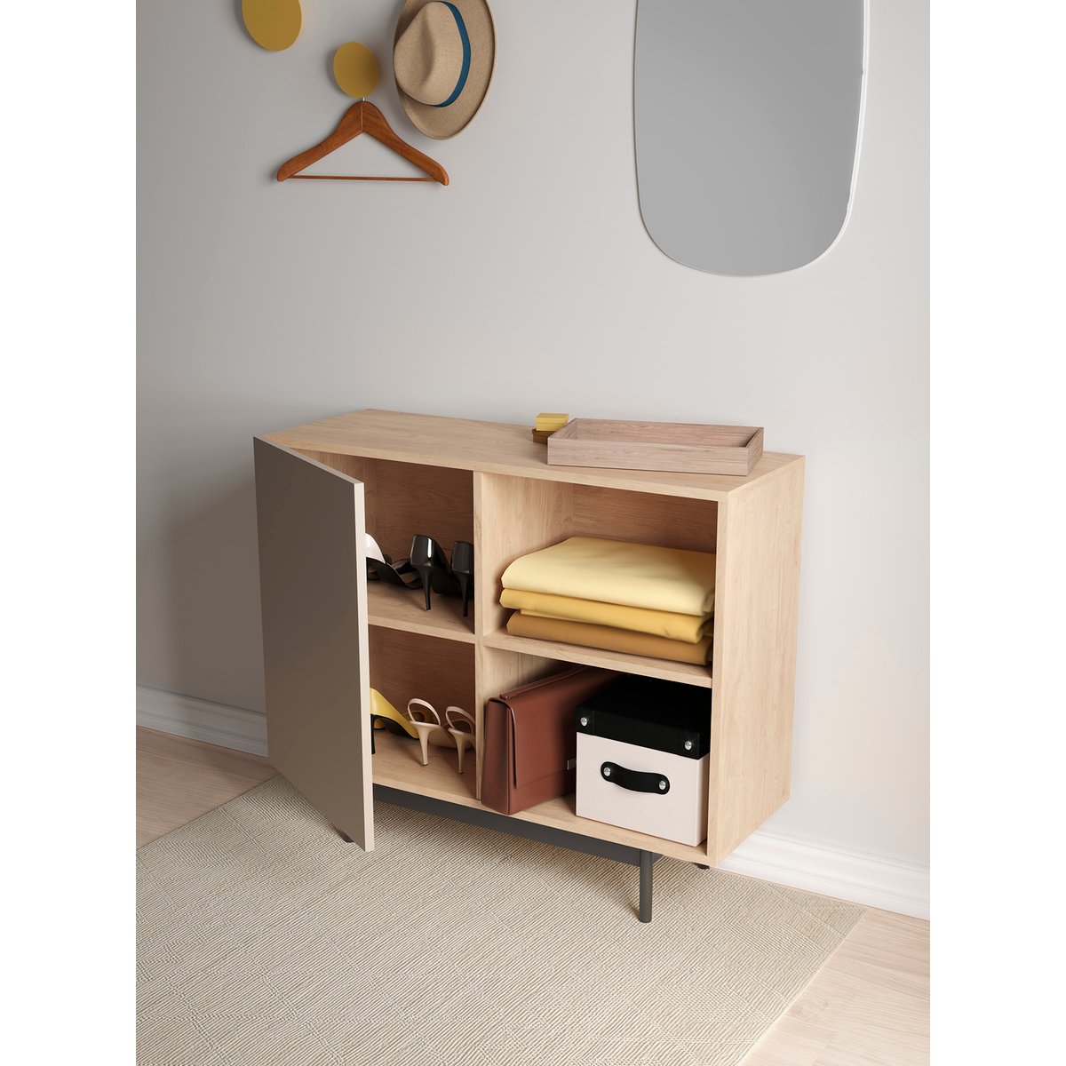 Buffet placard 1 porte, PRINTED chêne clair-taupe, HERDASA