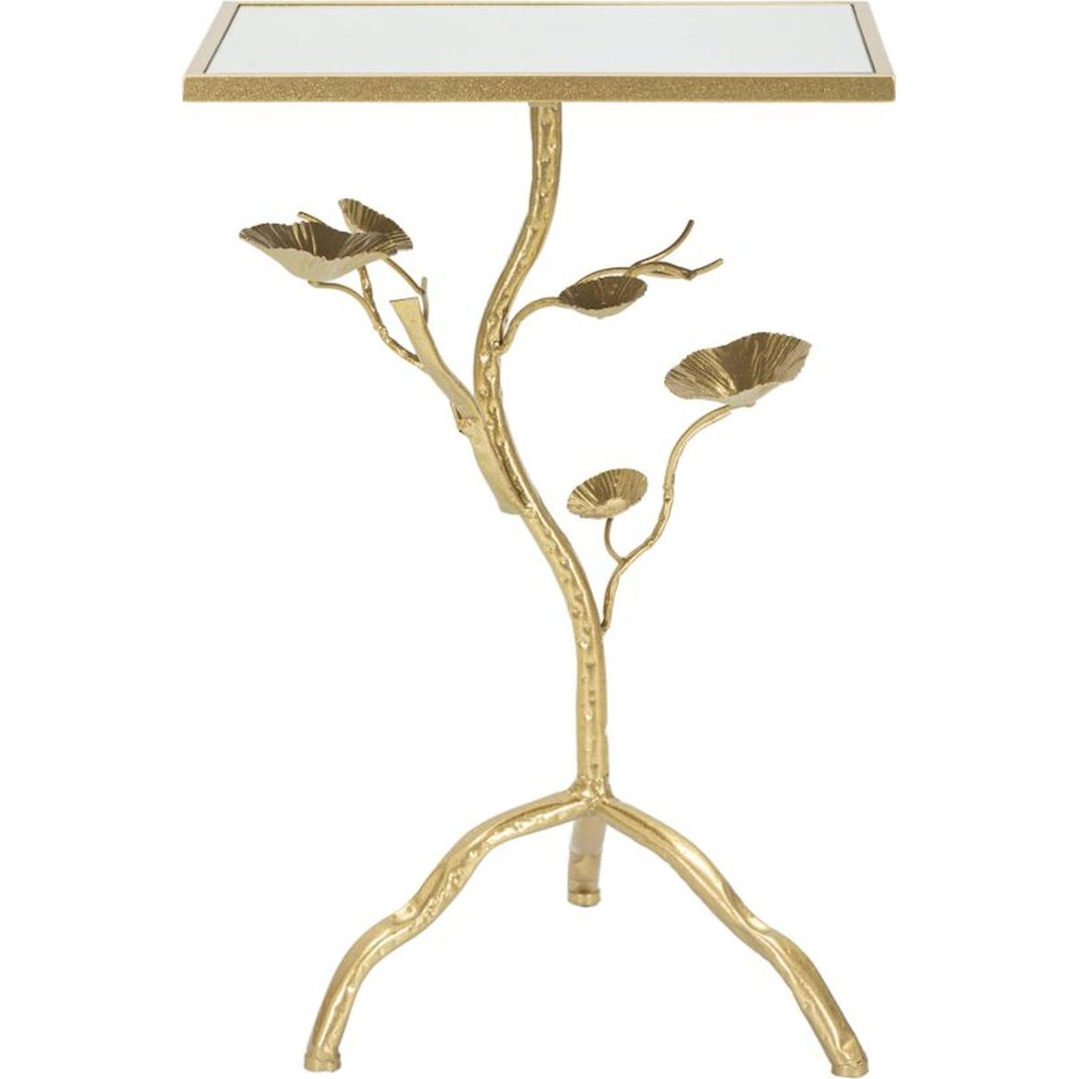 Table d'appoint plateau miroir piètement branche doré et miroir, RECOLLECTION