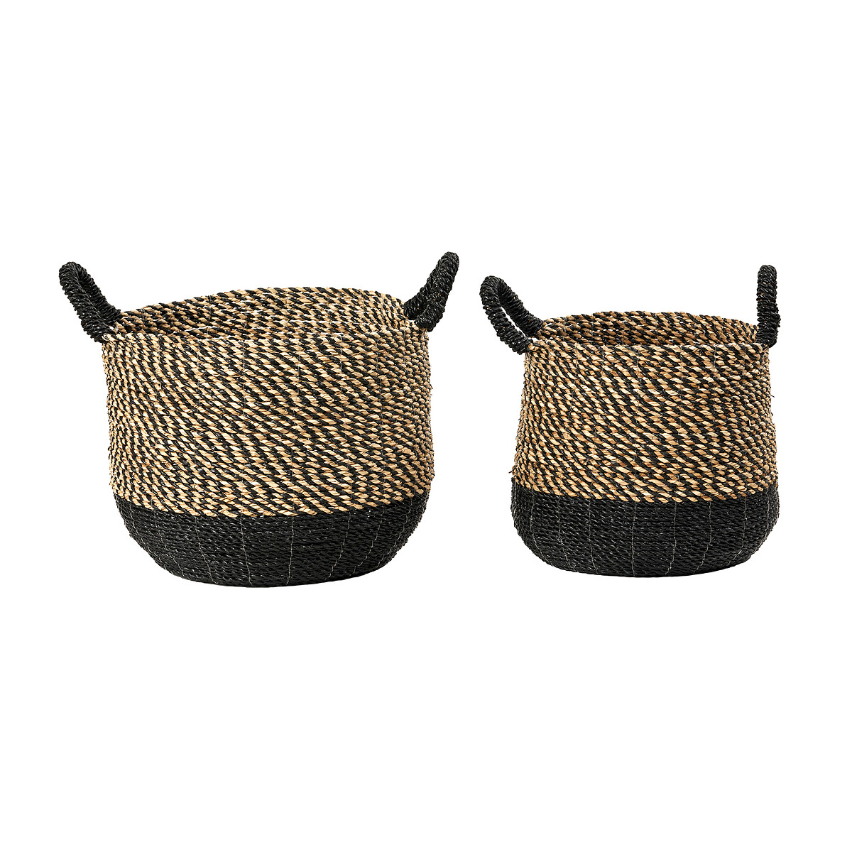 Set of 2 Natural & Black Seagrass Baskets with Handles natural/black, ÉDITÉ