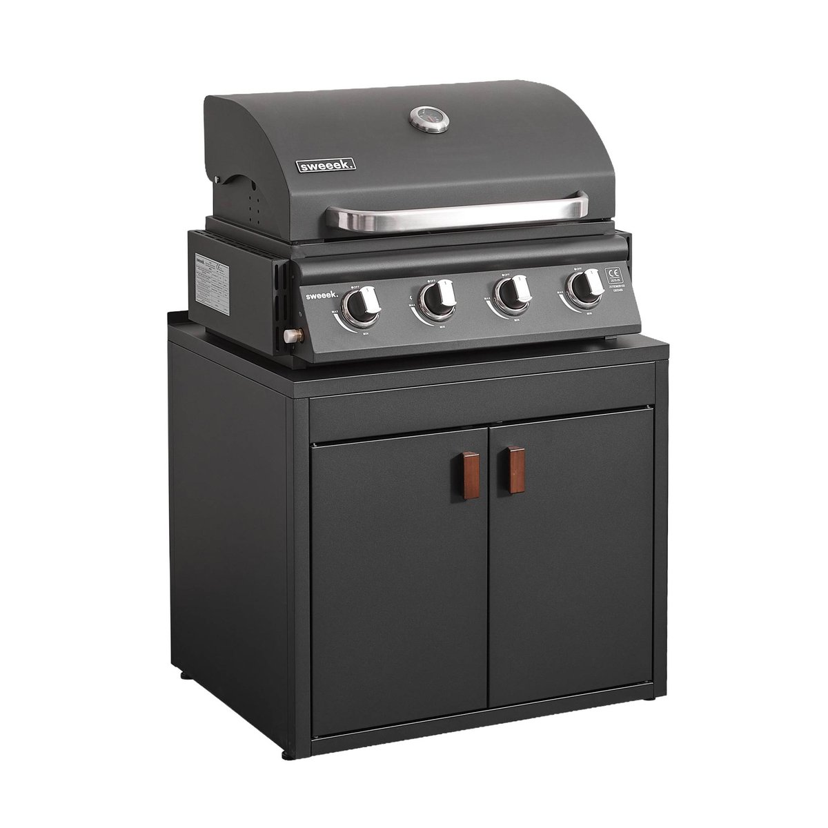 Cuisine extérieure 3 modules acier avec barbecue gaz 4 brûleurs THIRA BARBECUE GAZ + 3 MODULES noir, SWEEEK