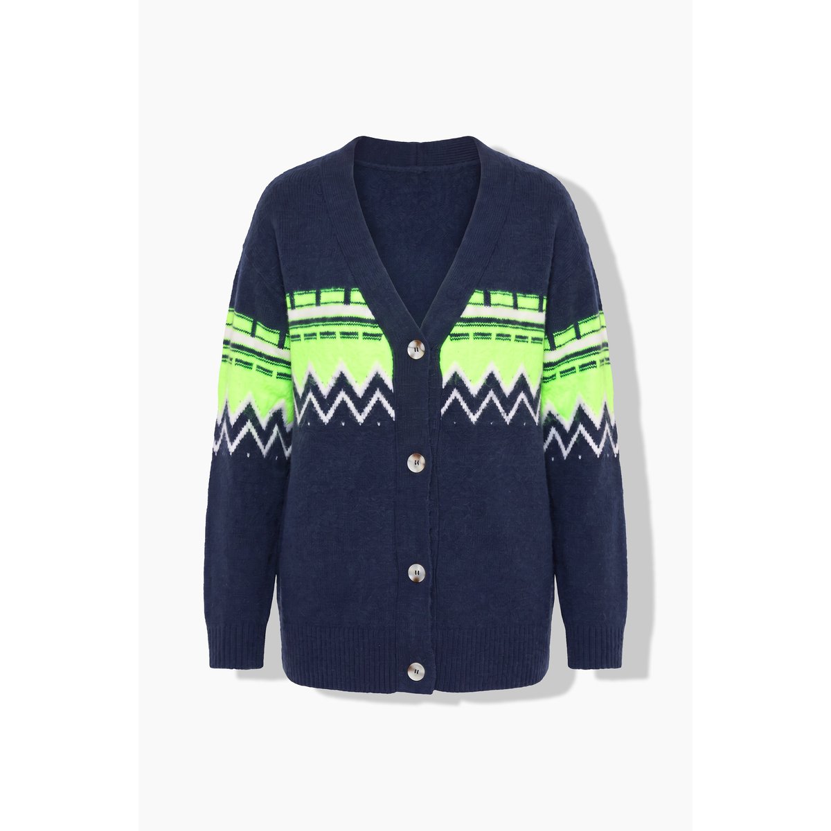 Cardigan motif norvégien vert fluo, ULLA POPKEN