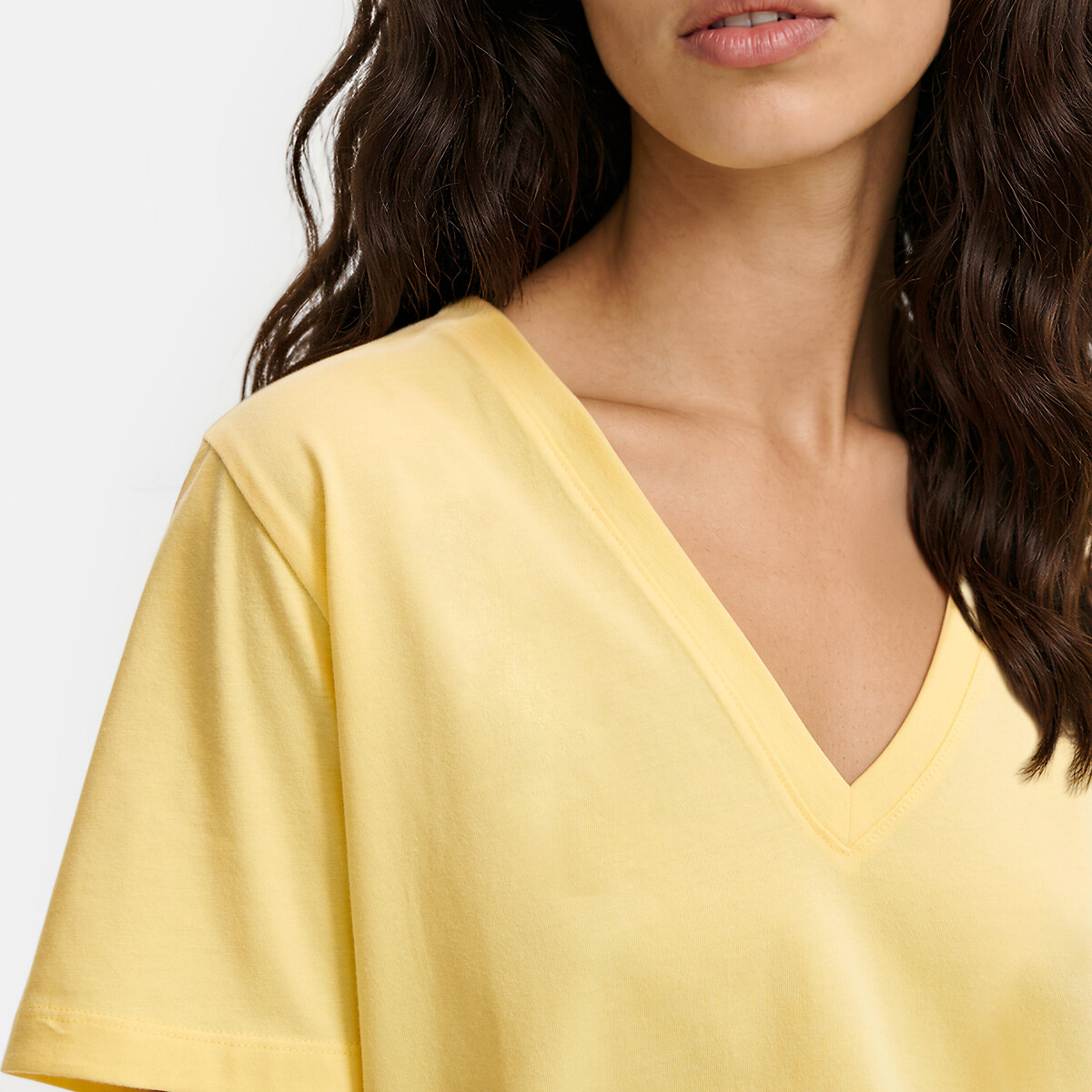Loose Fit V-Neck T-Shirt with Short Sleeves yellow, LA REDOUTE COLLECTIONS