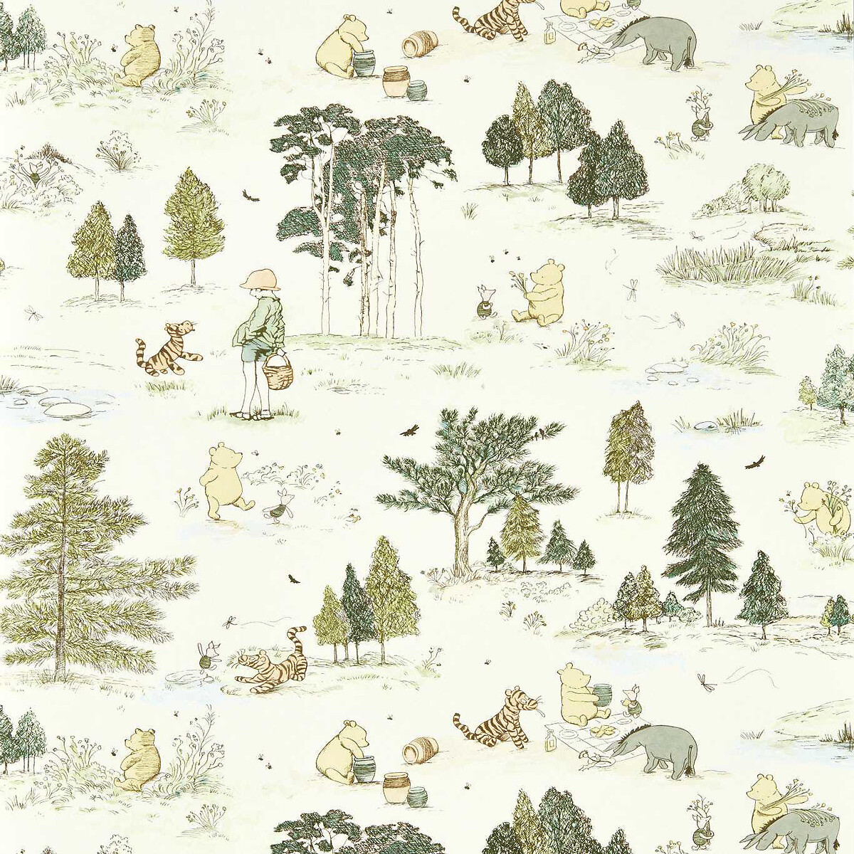 Winnie The Pooh Macaron Green Wallpaper cream, SANDERSON X DISNEY