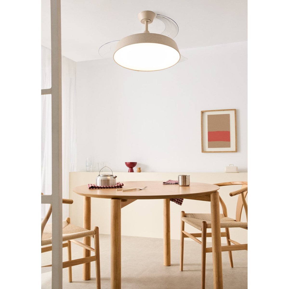 Ventilateur de plafond 40W avec éclairage LED et télécommande murale WIND CLEAR CONTOUR sable/sable, CREATE