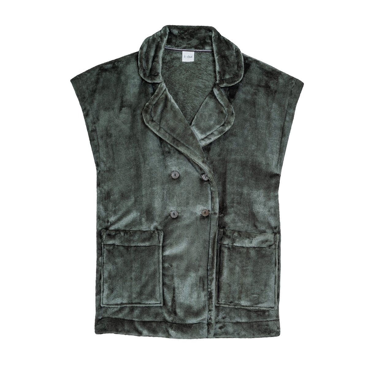 Veste manches courtes boutonnée en peluche flanelle ESSENTIEL H76A vert, LE CHAT