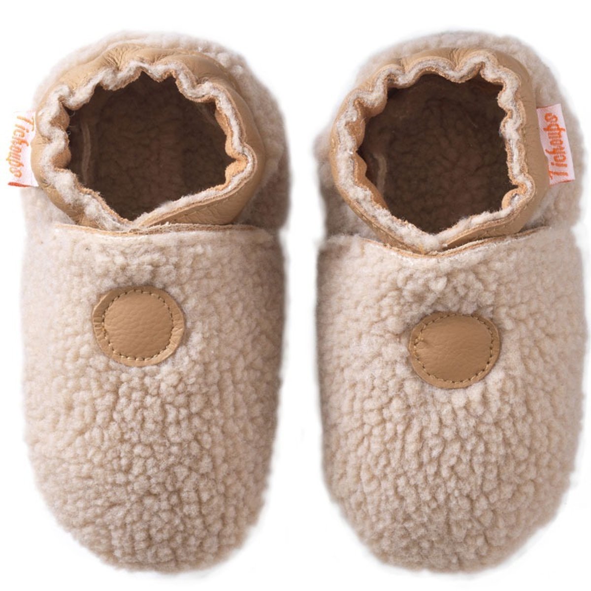 Chaussons bébé cuir souple Bouclettes beige, TICHOUPS