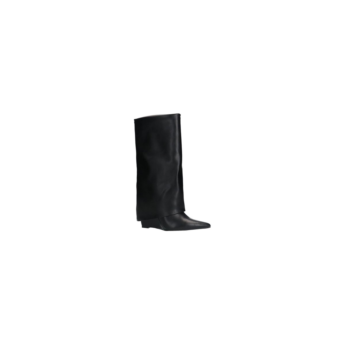 Bottes hautes à talon compensée en cuir à rabat noir, SACHA