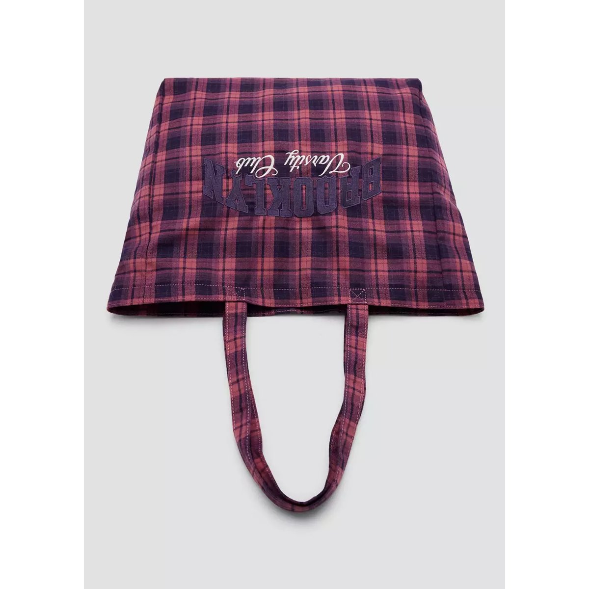 Sac cabas à carreaux avec texte brodé lilas, MANGO KIDS