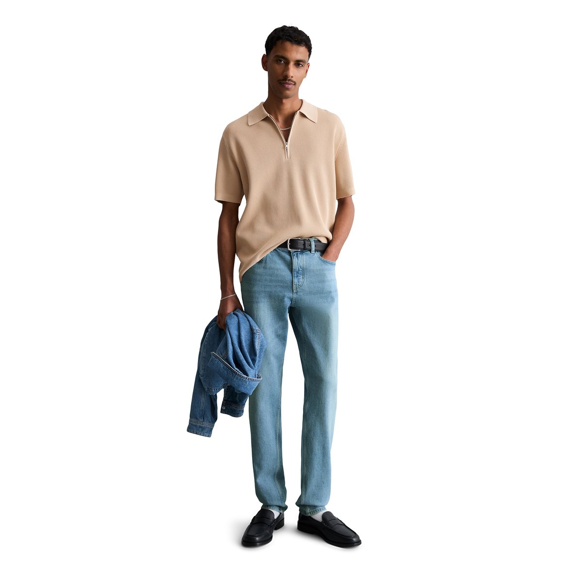 Polo en tricot régulier avec une structure finement côtelée beige, MARC O’POLO DENIM