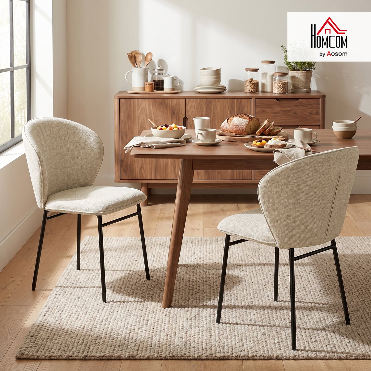 Chaise de salle à manger Tissu aspect lin crème, HOMCOM