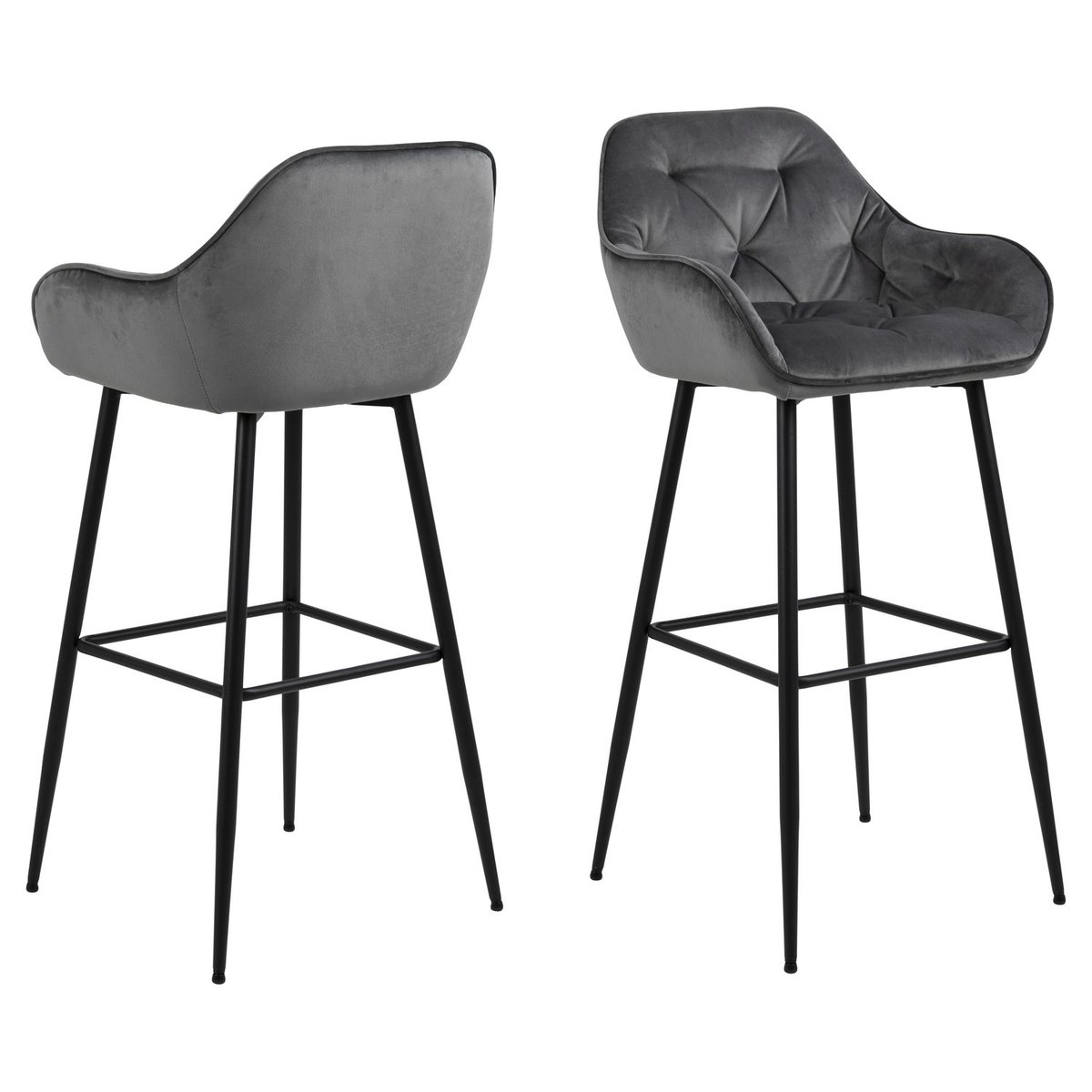 Lot de 2 chaises de bar rembourrées en velours avec accoudoirs FLORIE gris, TOILINUX