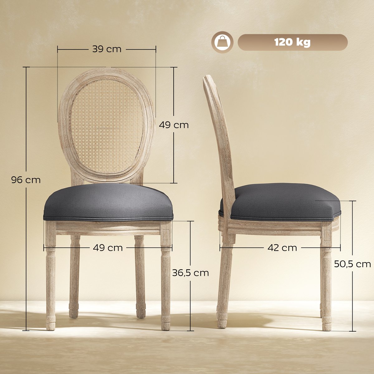 Chaise de salle à manger Tissu polyester au gris, HOMCOM