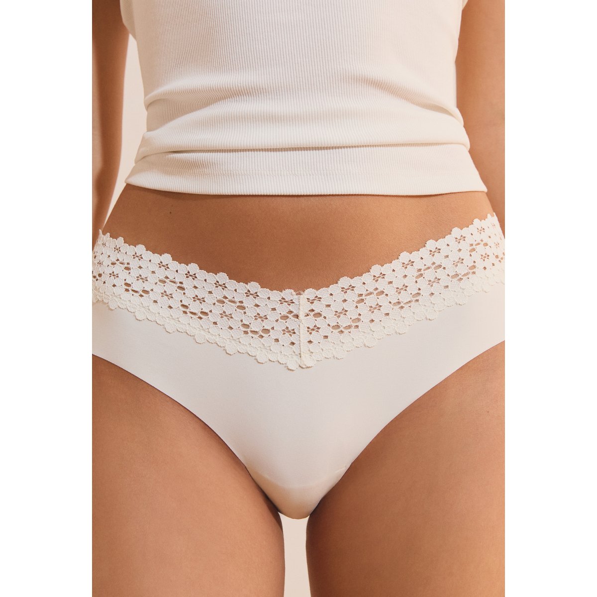 Hipster V-shape en microfibre et dentelle WISH blanc, ETAM