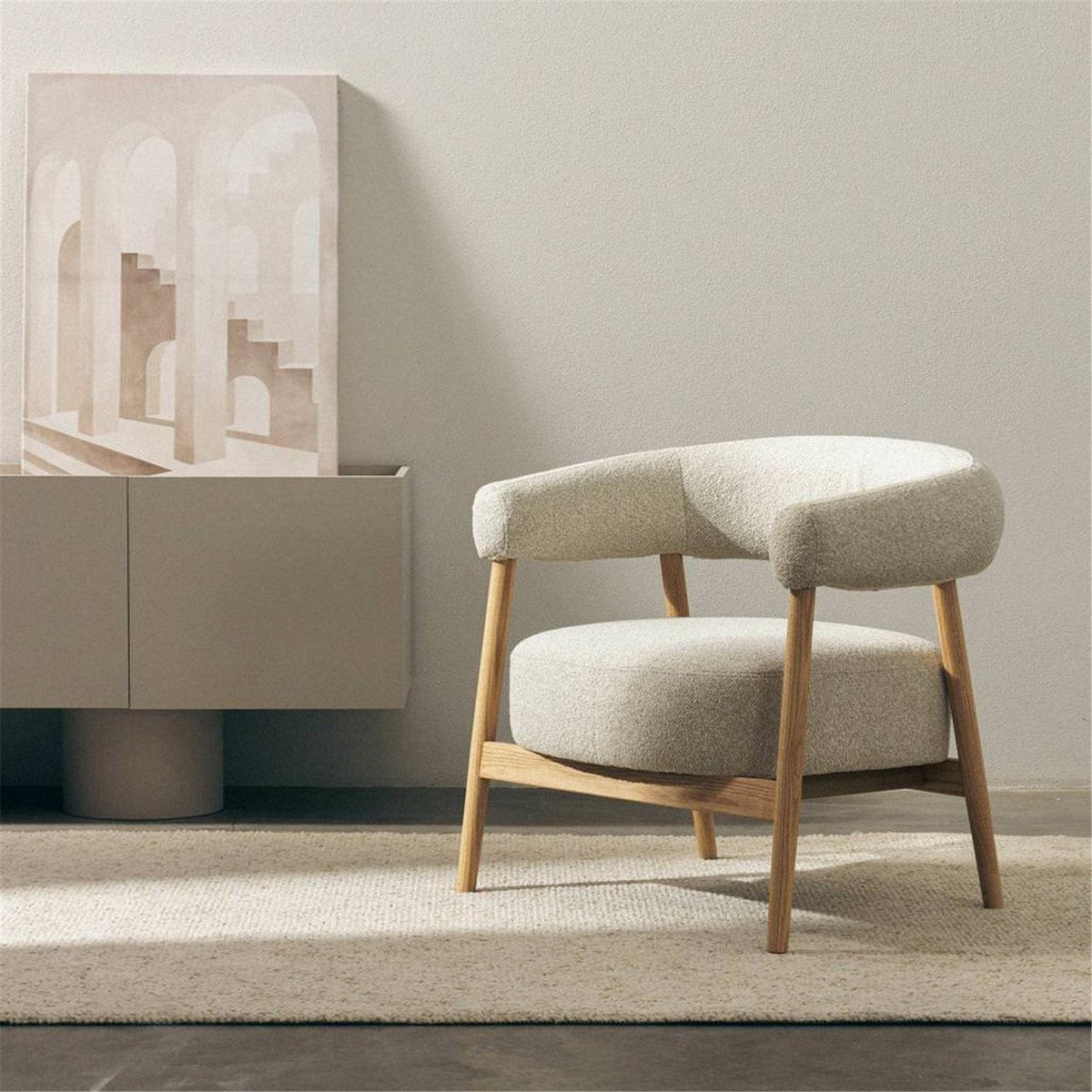 Chaise pivotante PERLA en tissu beige, RECOLLECTION