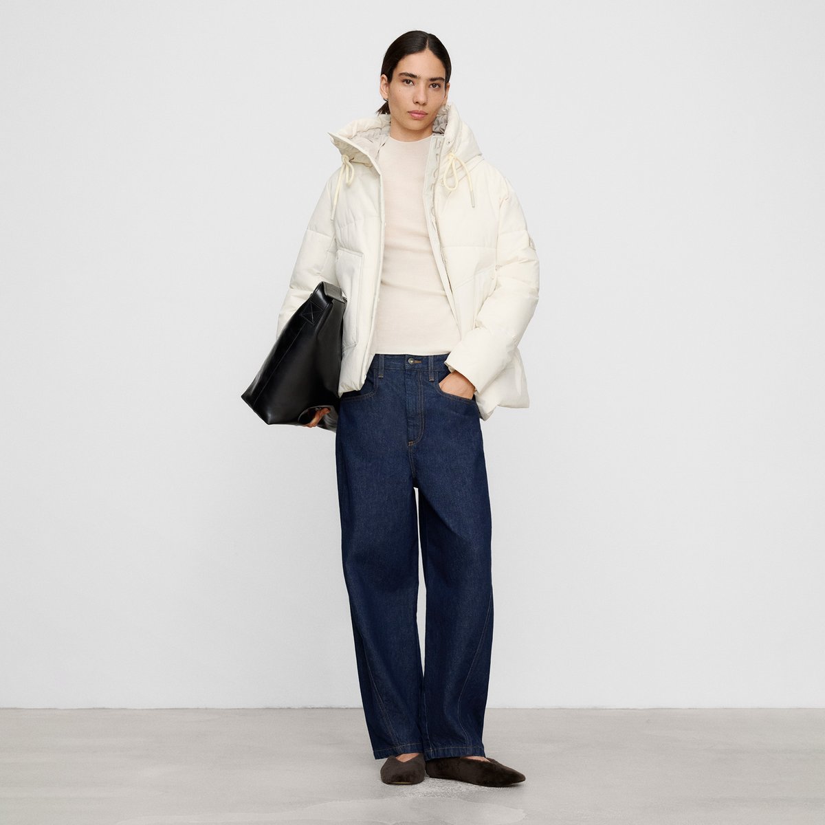 Manteau court matelassé à capuche réglable écru, ADOLFO DOMINGUEZ