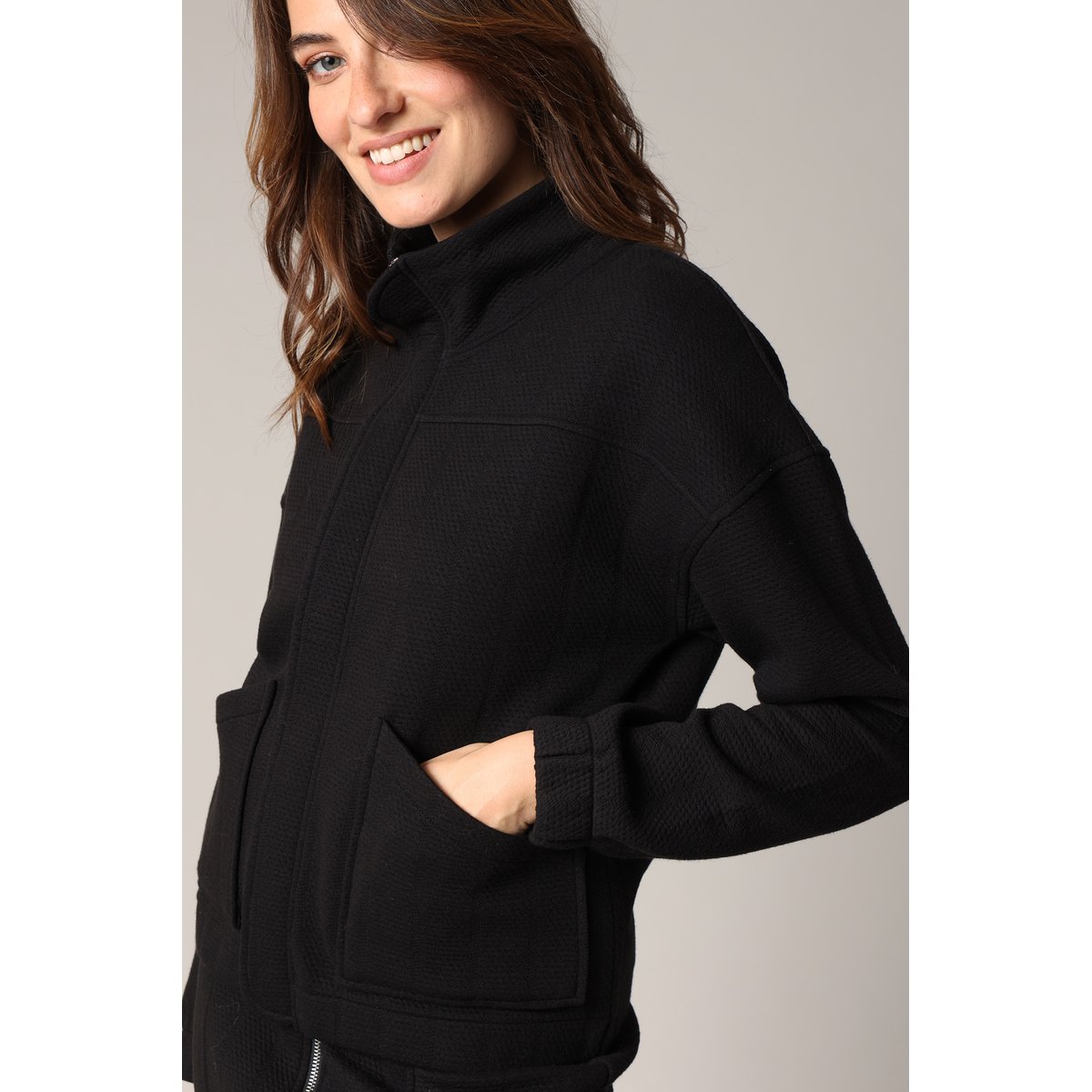 Sweat zippé femme FABIANA black, DEELUXE