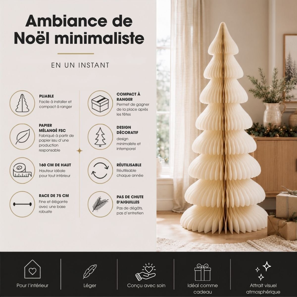 Sapin de Noël décoratif blanc, MICA DECORATIONS