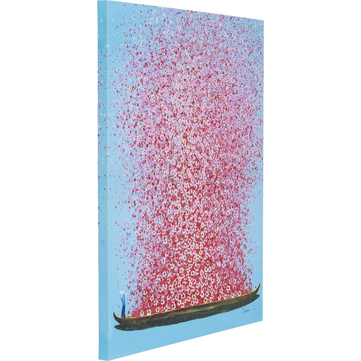 Tableau fleurs pirogue, TOUCHED bleu et rose, KARE DESIGN
