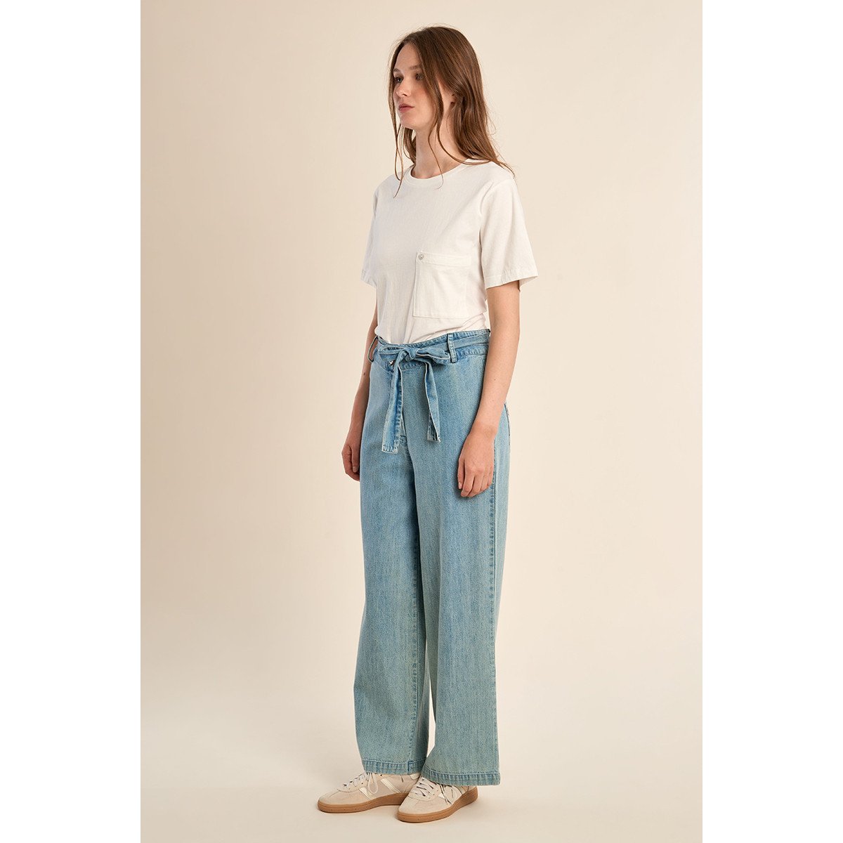 Pantalon taille haute, en coton bleu, MOLLY BRACKEN