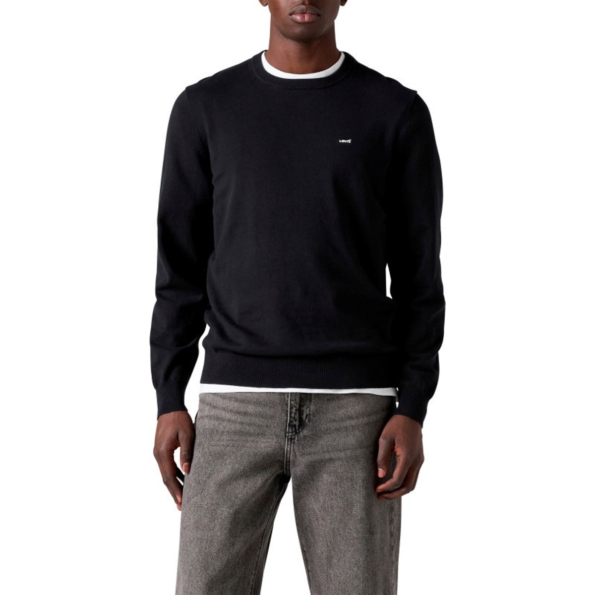 Pull en coton mélangé noir à coupe ajustée pourvu d'un col rond noir, LEVI'S
