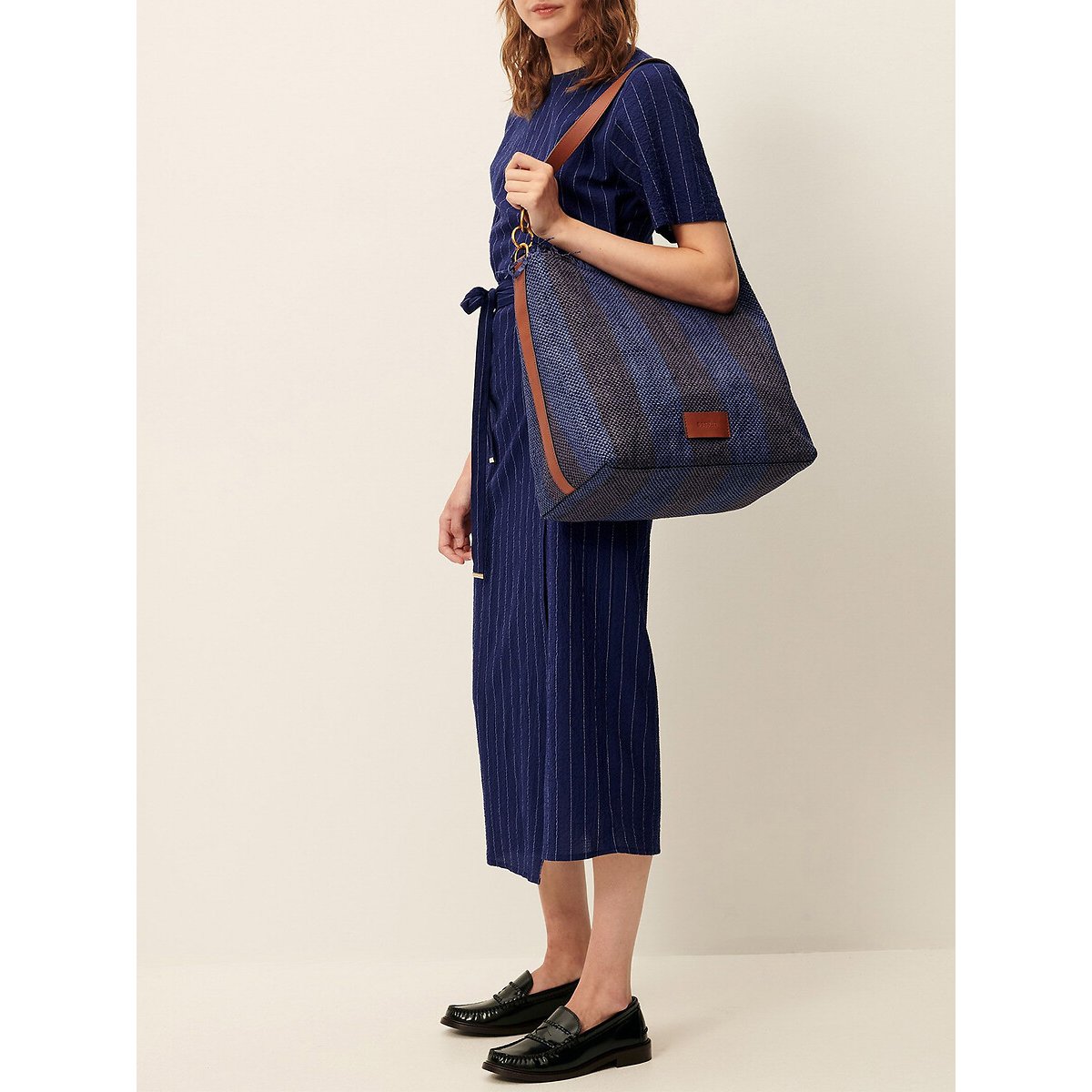 Robe portefeuille midi rayée, à manches courtes, LAZULA bleu rayé, SESSUN