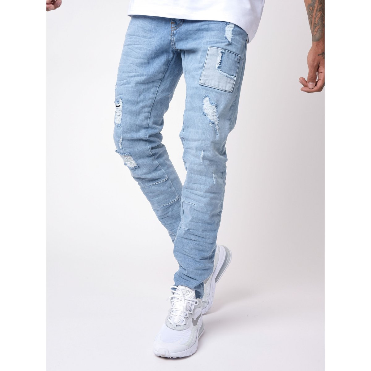 Jean skinny avec empiècements style patch bleu clair, PROJECT X