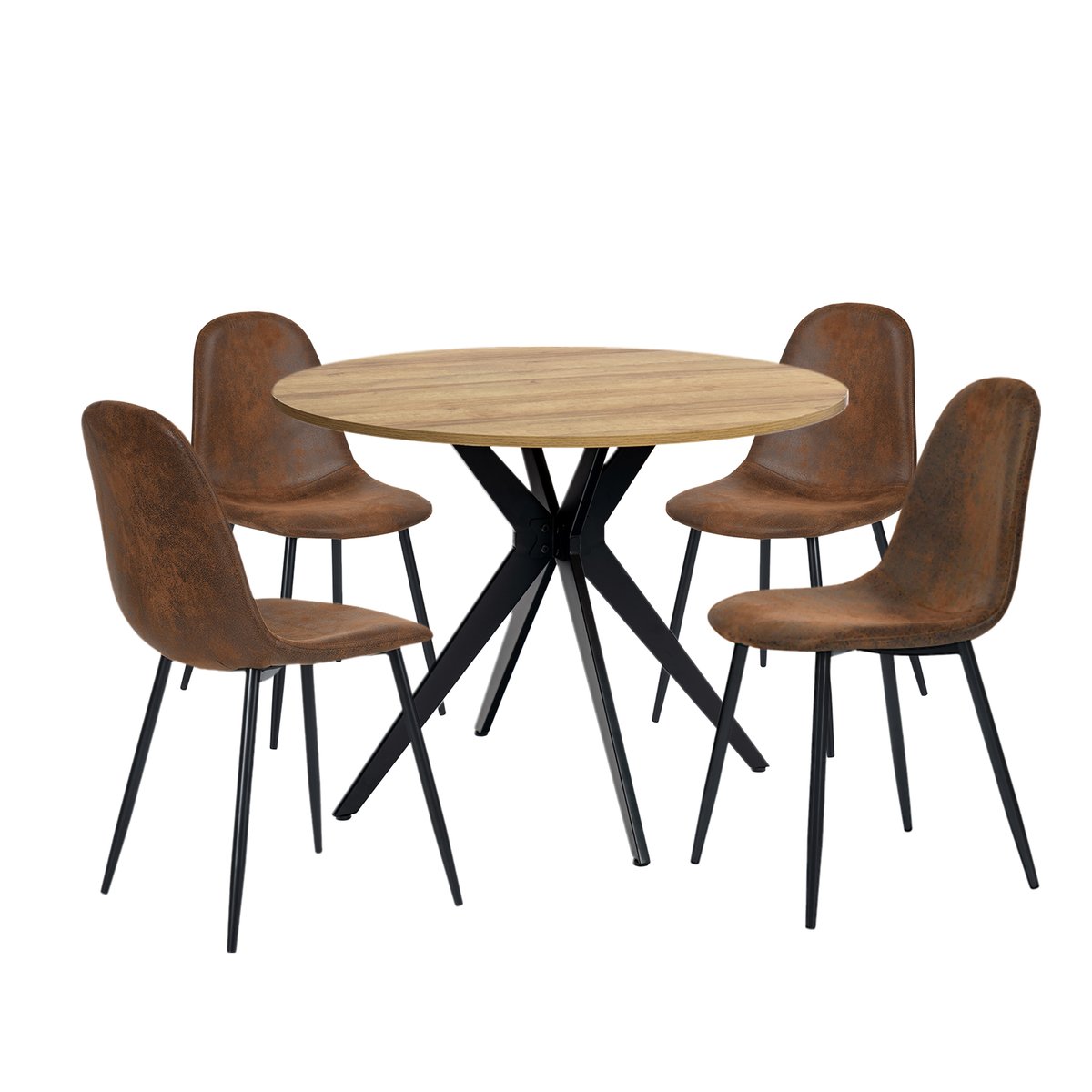 Ensemble de table à manger ronde avec 4 chaises, CLIFTOAKXSET marron, MEUBLES COSY