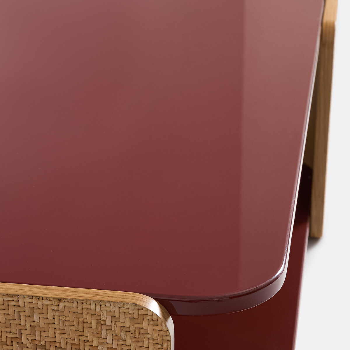 Table basse en laque brillante bordeaux et cannage, double plateau, TALMA plaqué chêne / terracotta, LA REDOUTE INTERIEURS