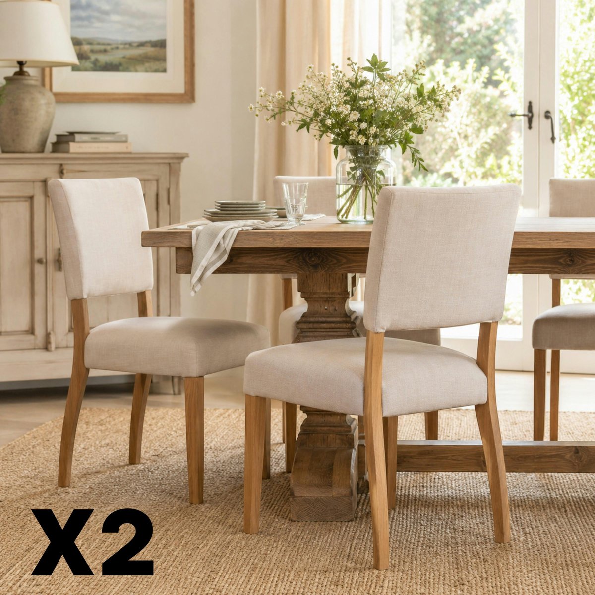 Chaise de salle à manger tissu écru et bois (x2) VELIA blanc, PIER IMPORT