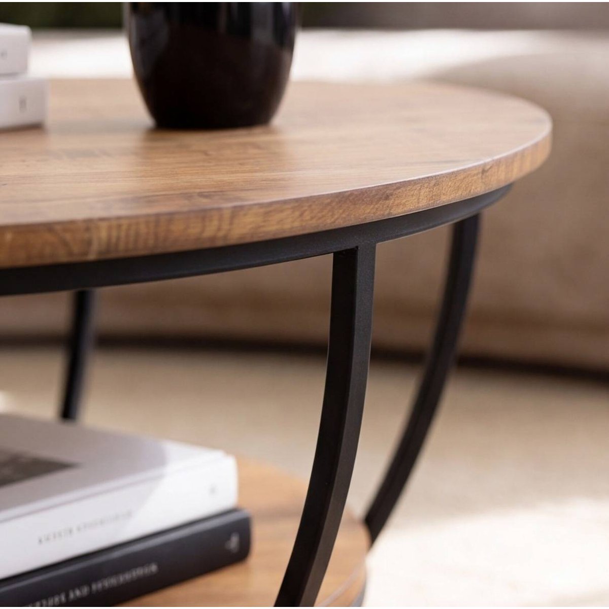 Table basse en métal ronde RITA noir, MADE IN MEUBLES