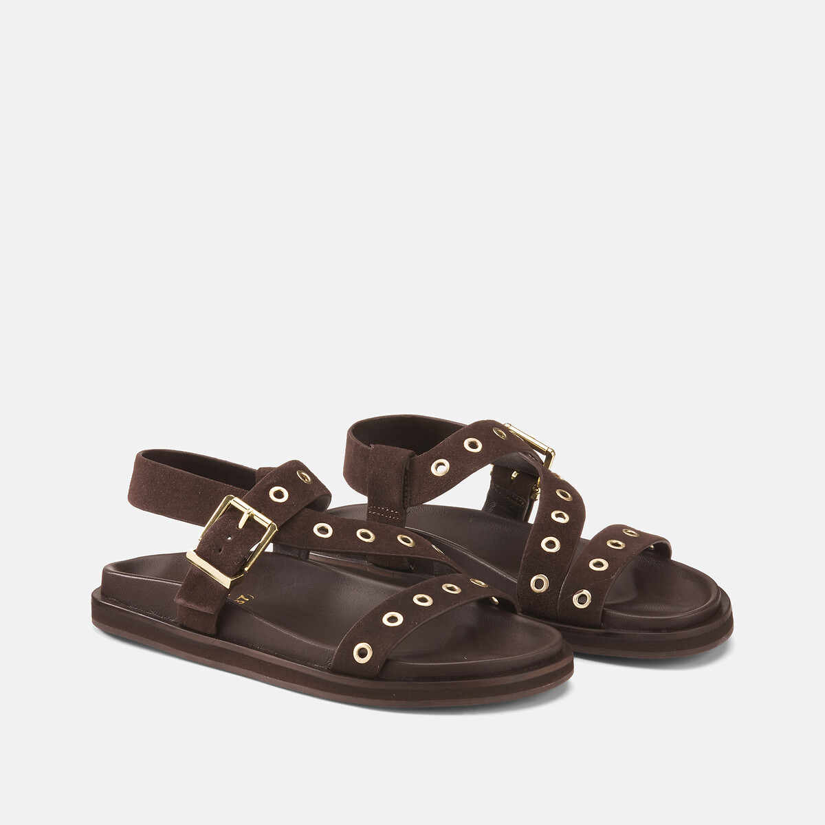 Sandales en cuir velours Wizon marron, JONAK