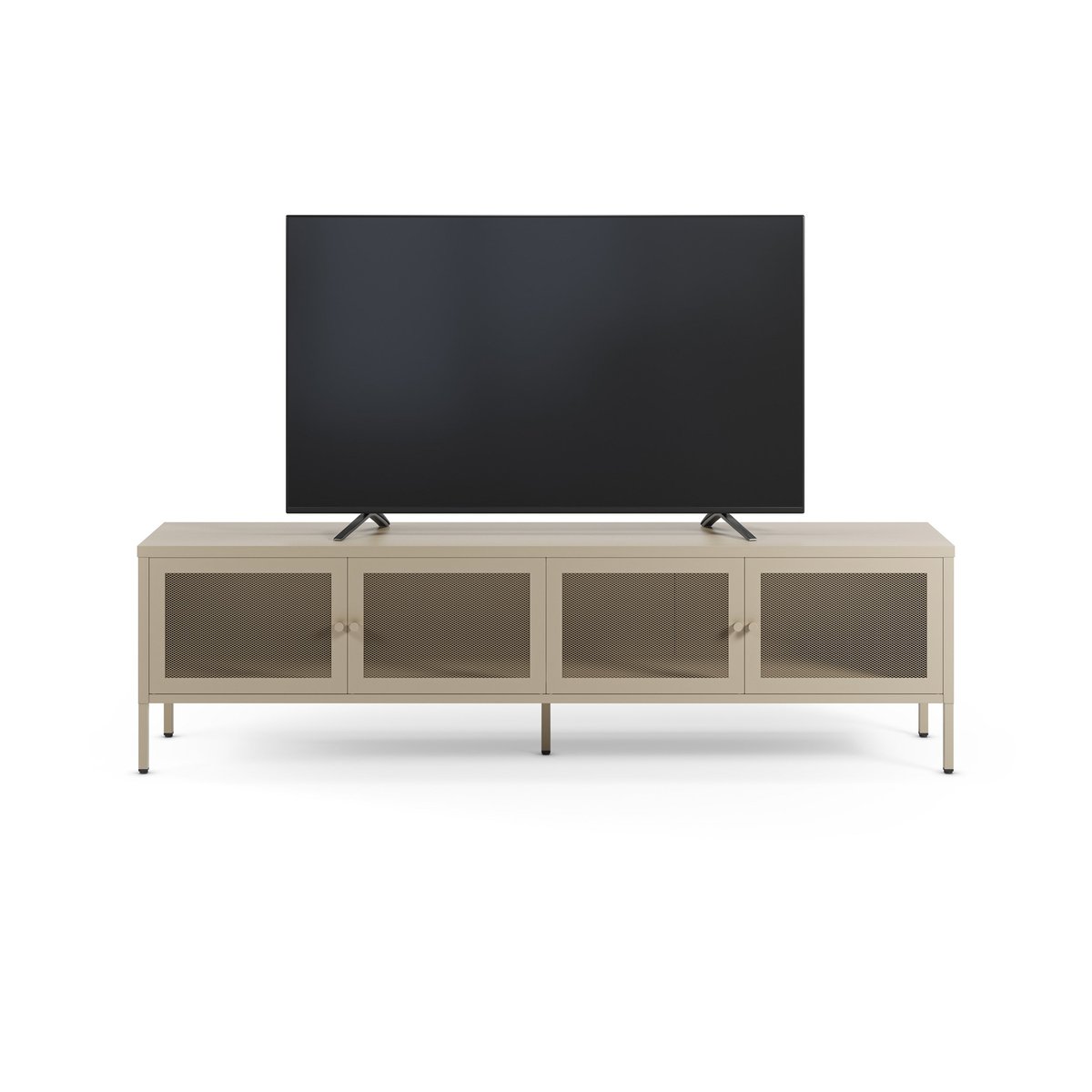Meuble TV en métal 4 portes, 160 cm - LATEM beige, MAISON PAVANE