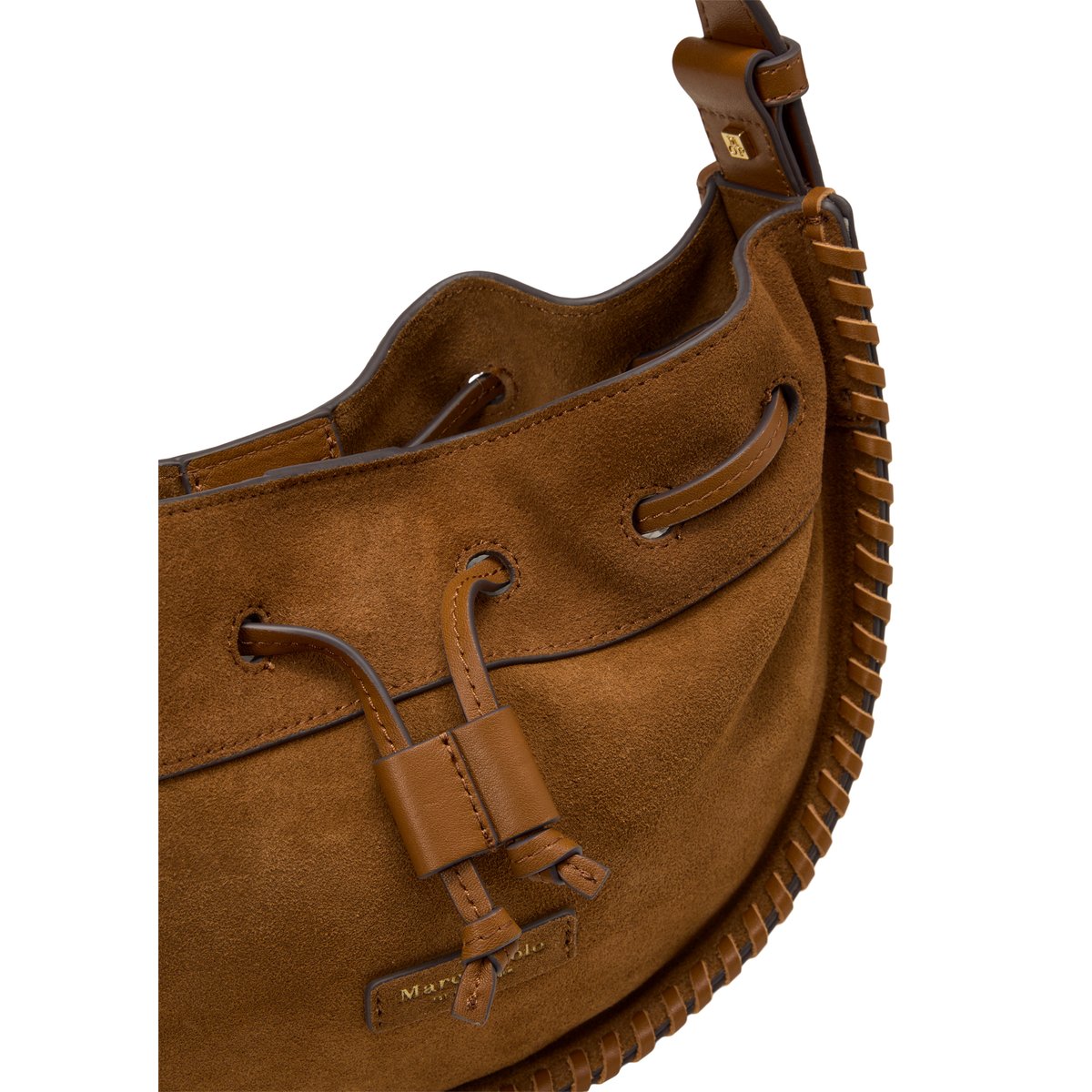 Sac à bandoulière small en cuir velours doux cognac, MARC O'POLO