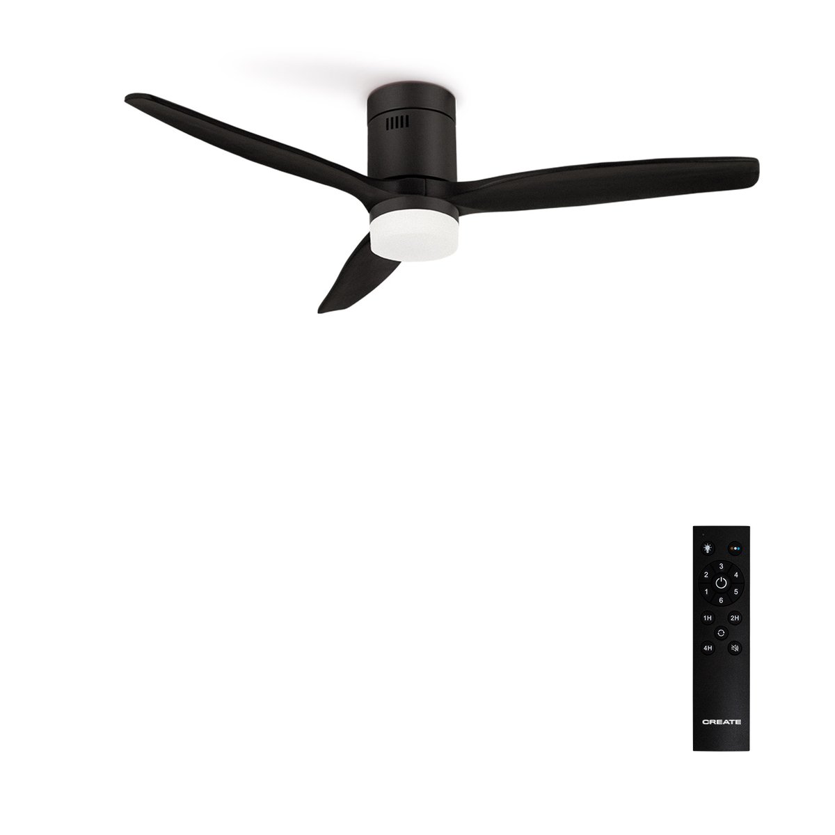 Ventilateur de plafond 40W avec lumière et télécommande WIND CALM NATURAL WOOD noir/noir, CREATE