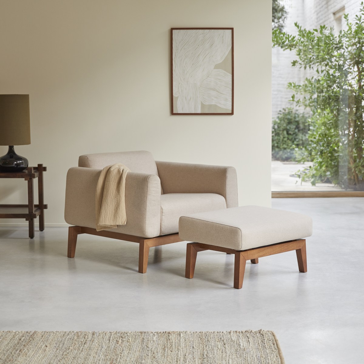 Repose-pied en Tissu, BJORN beige, TIKAMOON