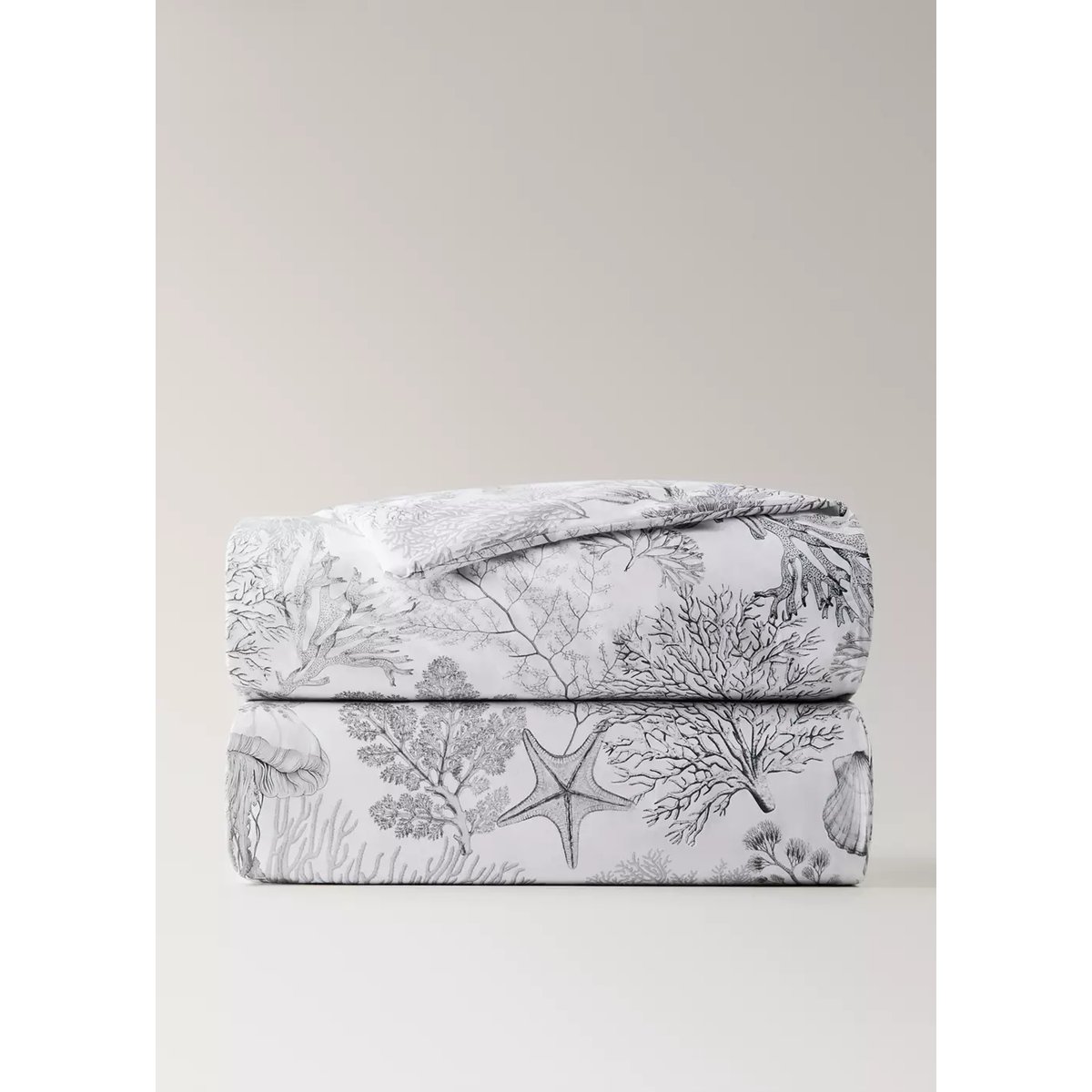 Housse de couette en percale avec imprimé fonds marins Lit 135/140 cm gris, MANGO HOME