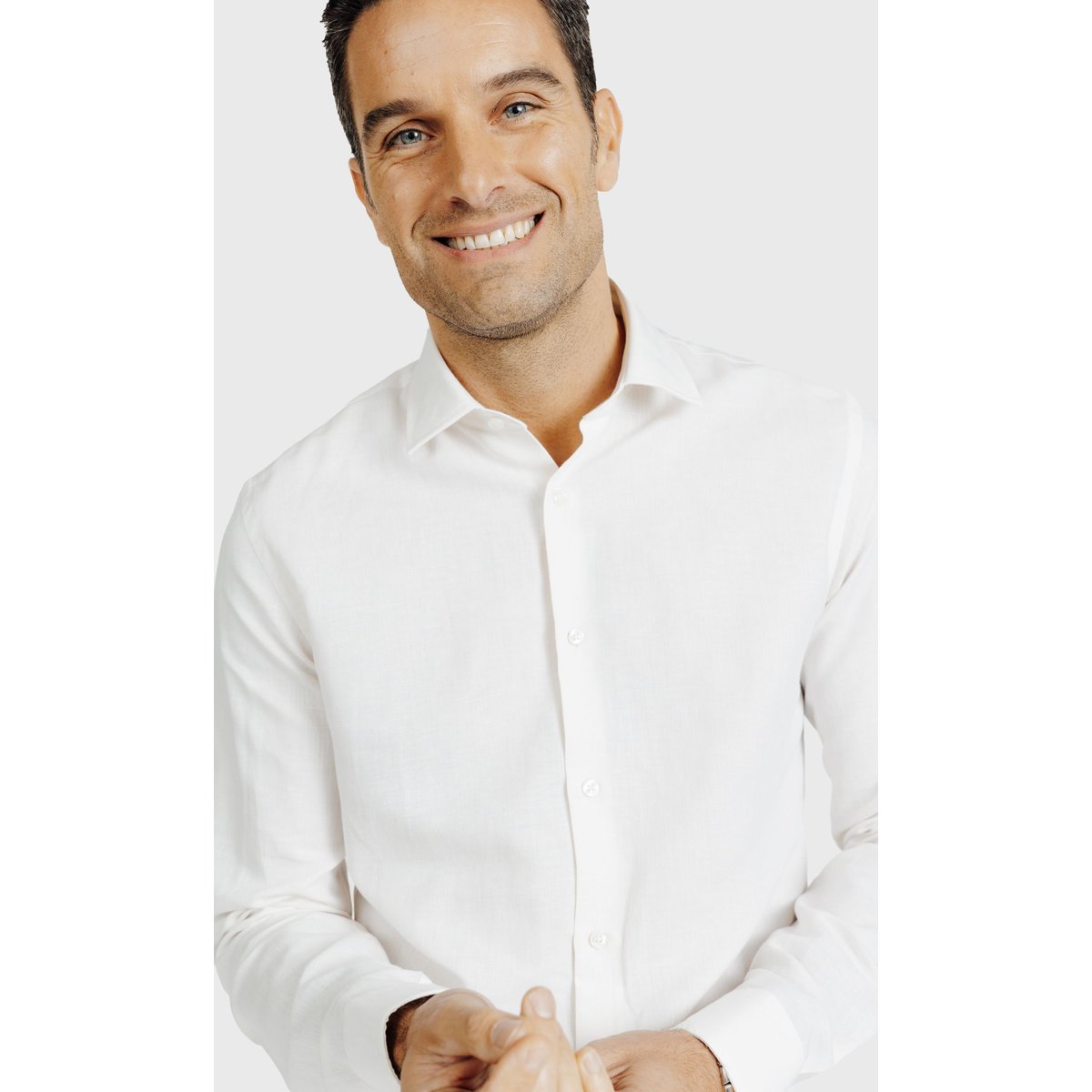 Chemise Slim fit éco-conçue en lin coton organique beige, ACROSS