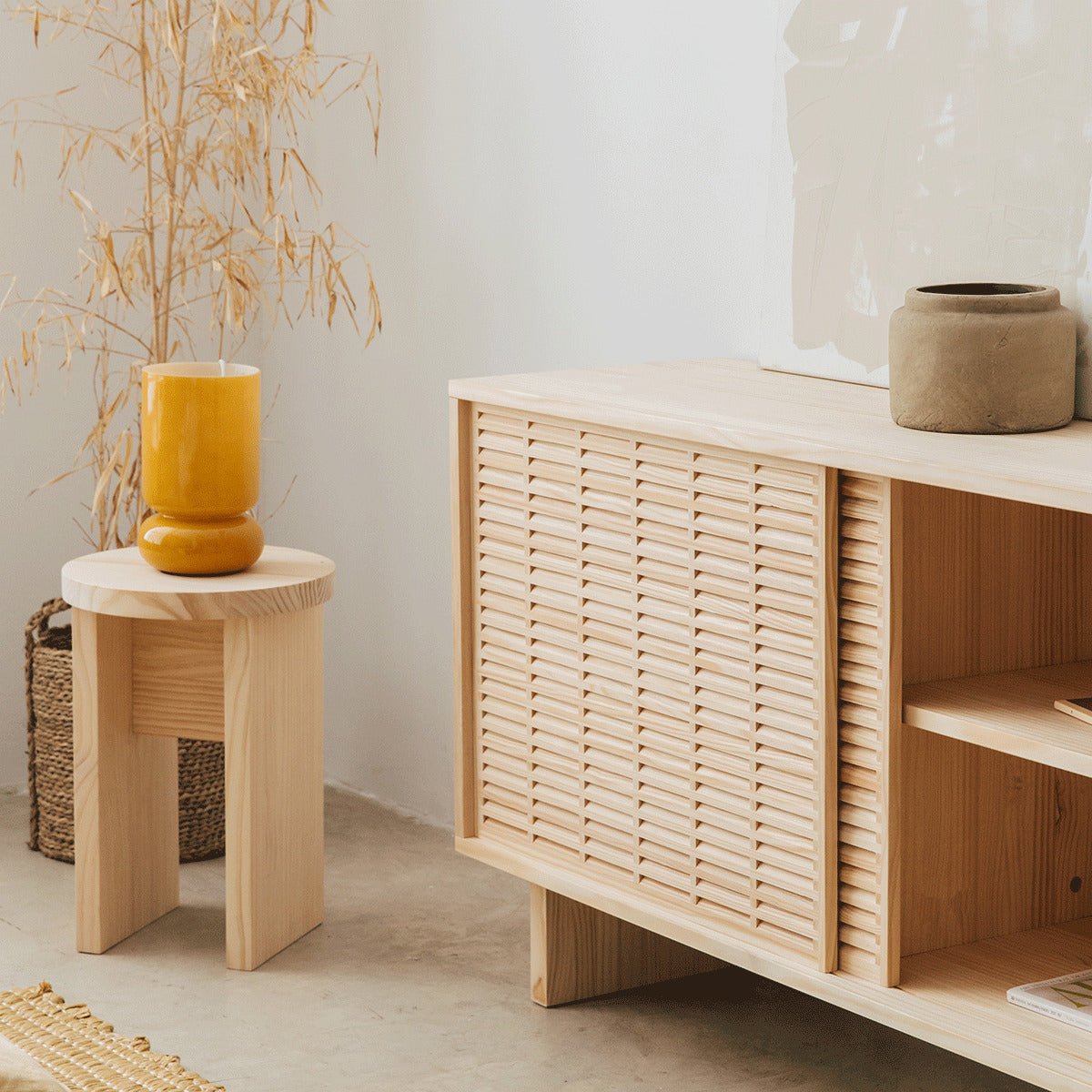 Tabouret en pin massif non verni CALPE bois clair, NAAN FURNITURE