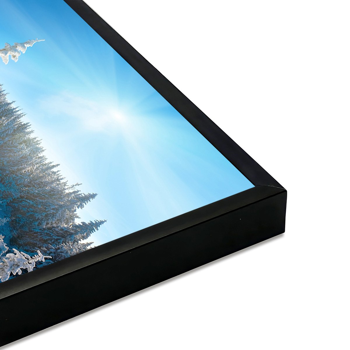 Affiche encadrée forêt enneigée lumière hivernale affiche + cadre en métal - noir, HEXOA