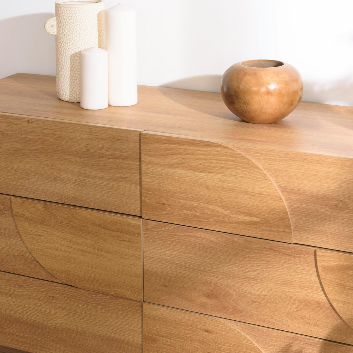 Commode couleur naturelle 6 tiroirs décor motif arrondi ELTON bois naturel, PIER IMPORT