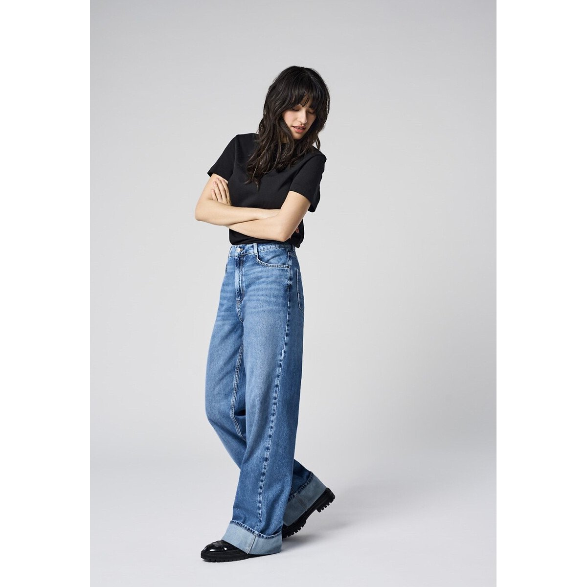 Jean large, taille haute medium blue, ONLY