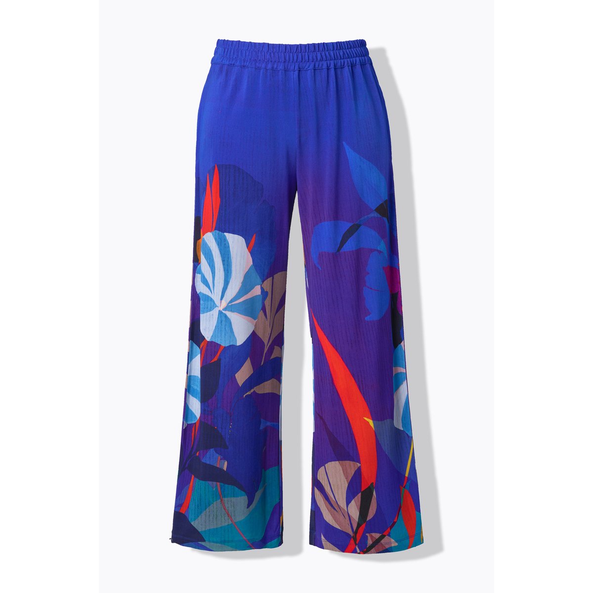 Pantalon en tissu piqué à fleurs bleu cobalt, ULLA POPKEN