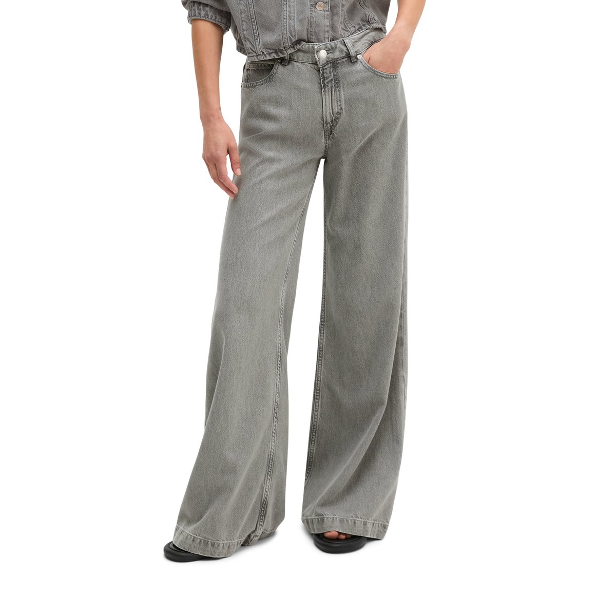 Jeans modèle Fjona flared en doux mélange de lyocell et de coton gris clair, MARC O'POLO