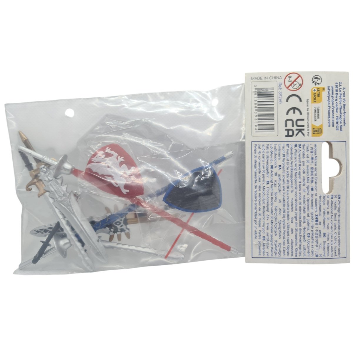 Set de 10 accessoires pour chevaliers gris rouge et bleu, PAPO