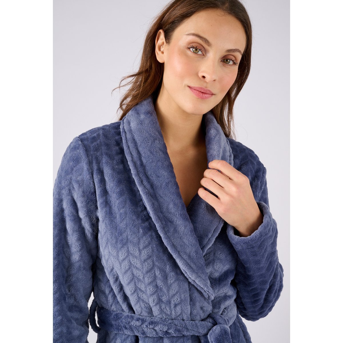 Robe de chambre Thermolactyl en maille douce bleu nuit, DAMART