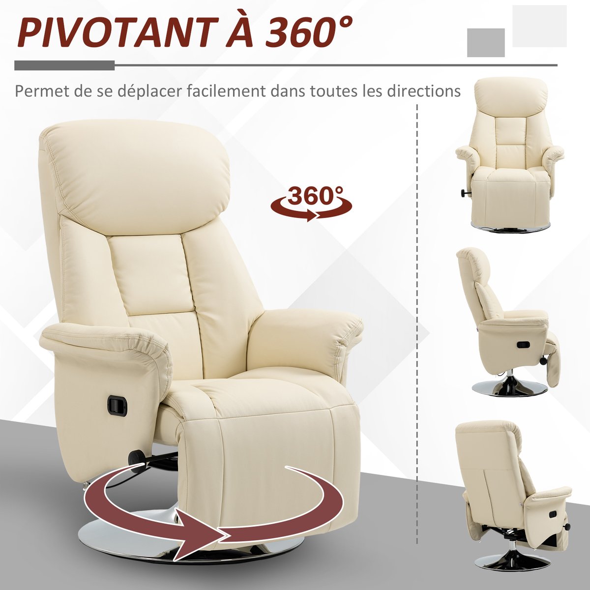 Fauteuil inclinable Polyuréthane Crème crème, HOMCOM