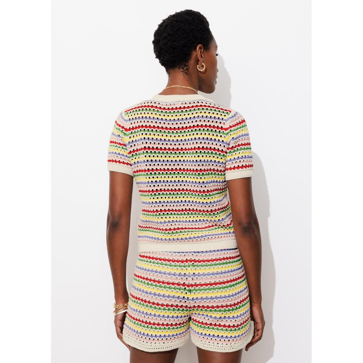 Pull rayé en crochet rayé écru, PROMOD
