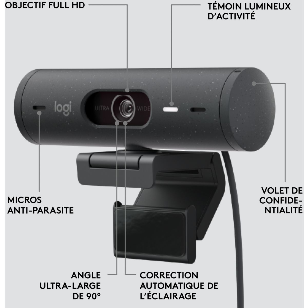 Webcam Brio 500 HD Graphite couleur unique, LOGITECH