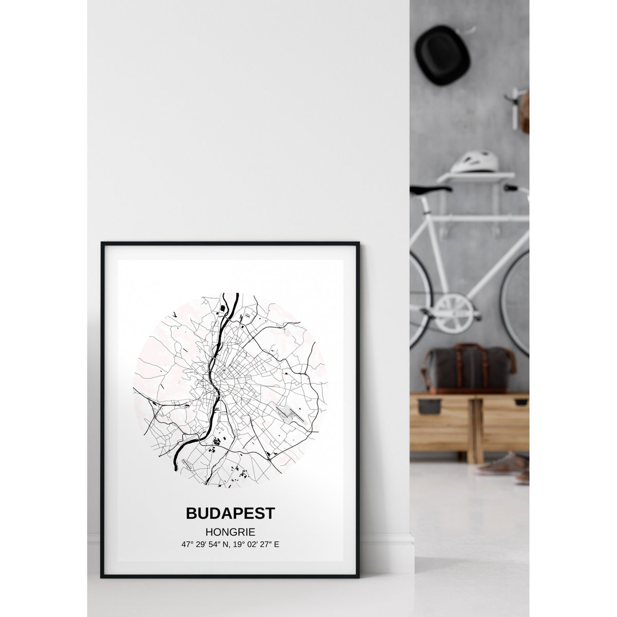 Affiche Carte Budapest blanc, L'AFFICHERIE