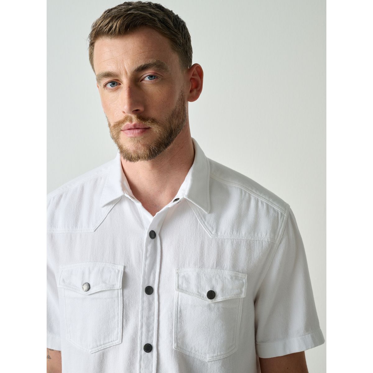 Chemise style western texturée à deux poches blanc, NEXT